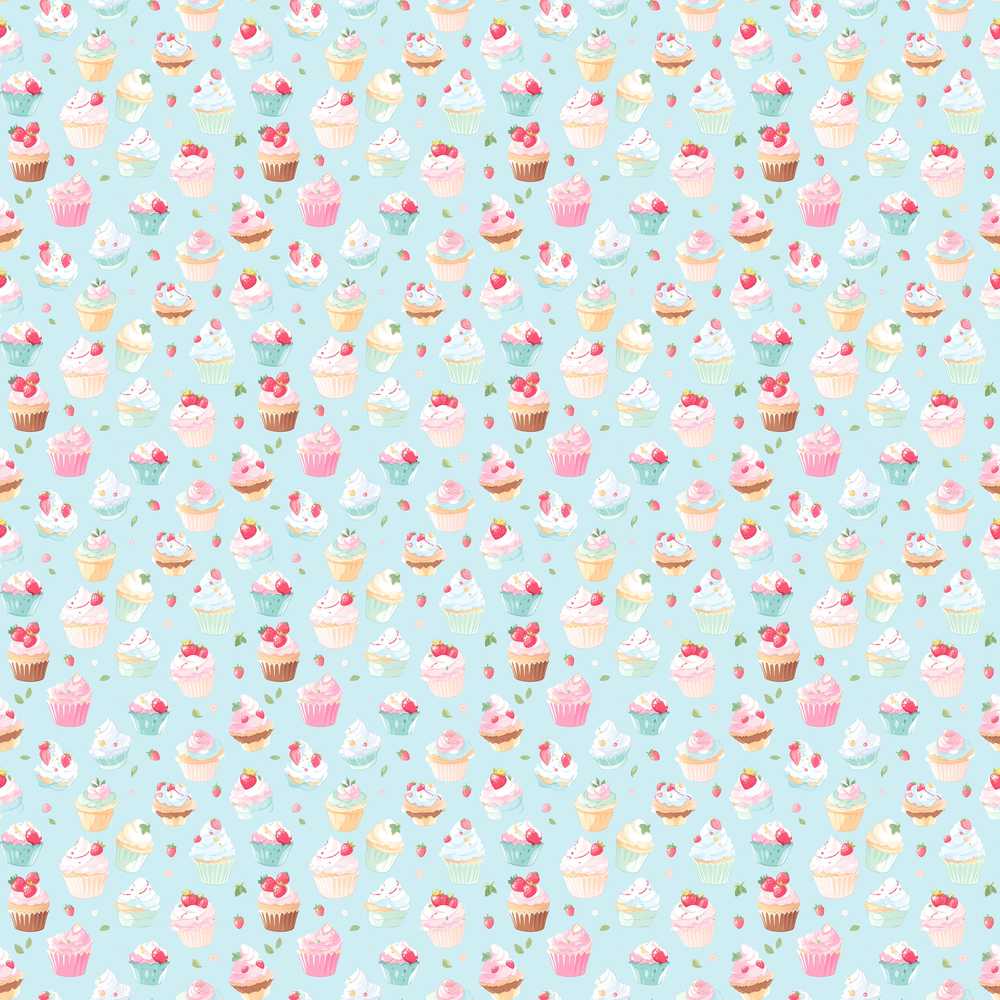 Pastel Cupcake Strawberry Dessert Blue Background Illustration Repeat