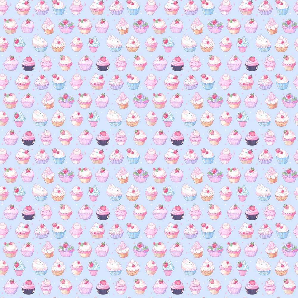 Kawaii Cupcake Sweet Treats Blue Background Decorative Repeat