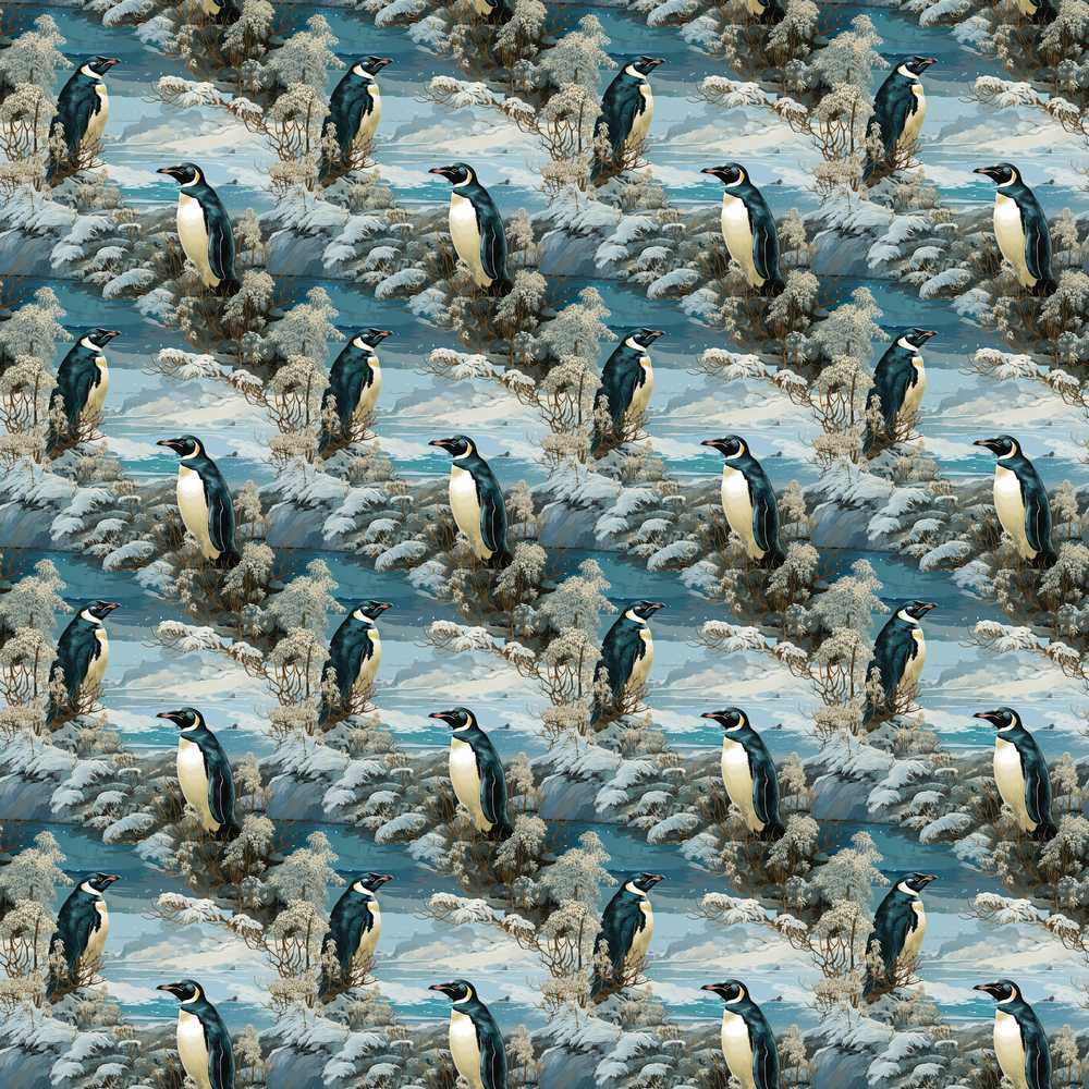 Vintage Penguin Winter Nature Scene Decorative Repeat Pattern