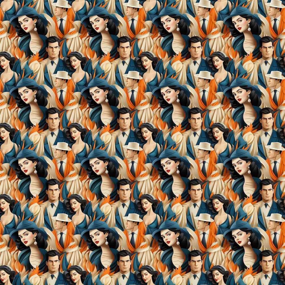 Art Deco Fashion Couple Stylish Decorative Repeat Pattern