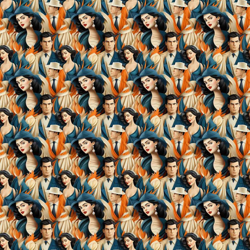 Art Deco Fashion Couple Stylish Decorative Repeat Pattern