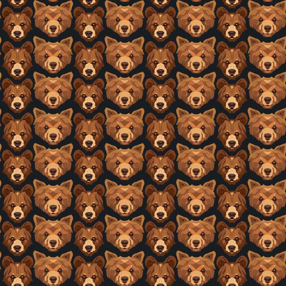 Brown Bear Faces Wildlife Animal Illustration Repeat Pattern