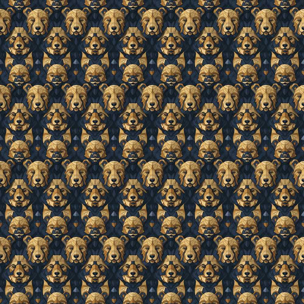 Geometric Bear Faces Abstract Animal Illustration Repeat Pattern