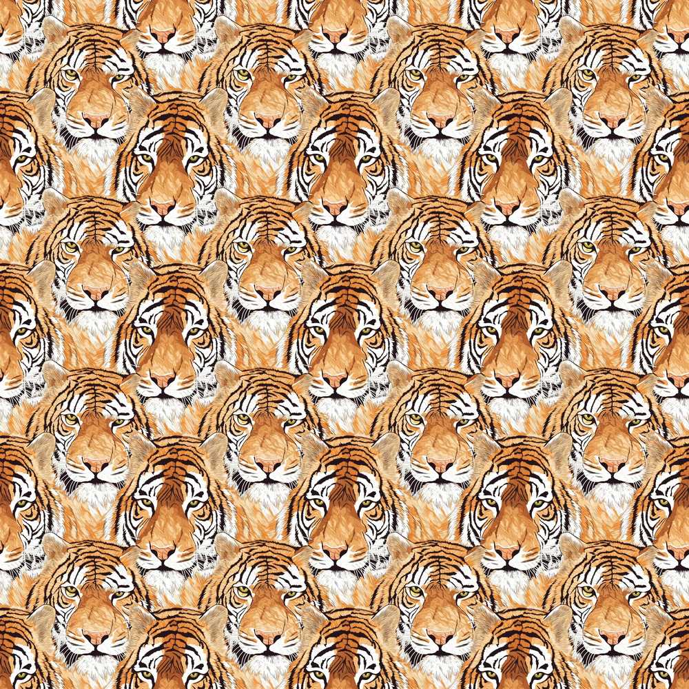 Realistic Tiger Faces Wildlife Animal Illustration Repeat Pattern