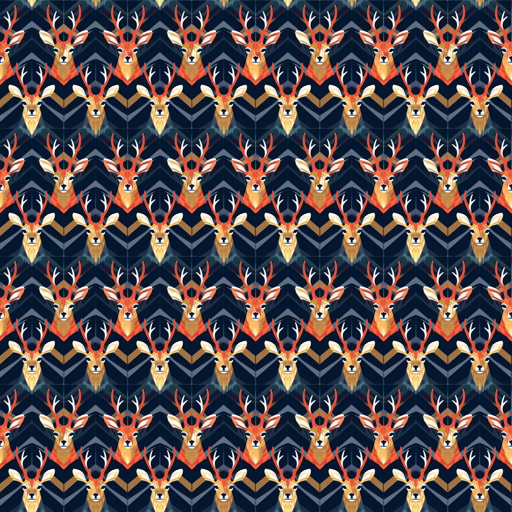 Stylized Deer Head Antlers Geometric Repeat Pattern Decorative