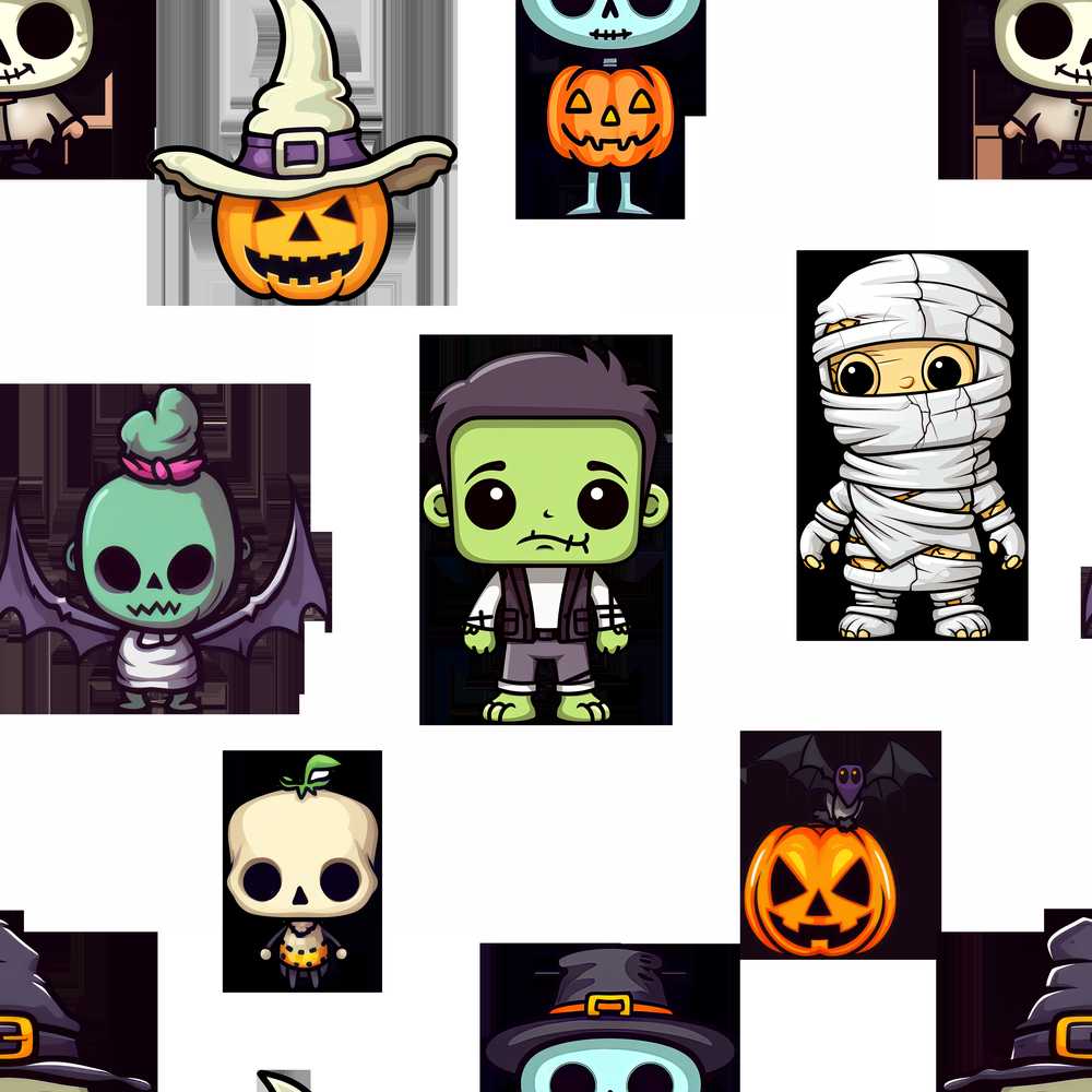 Cute Halloween Characters Pumpkin Bat Ghost Spooky Seasonal