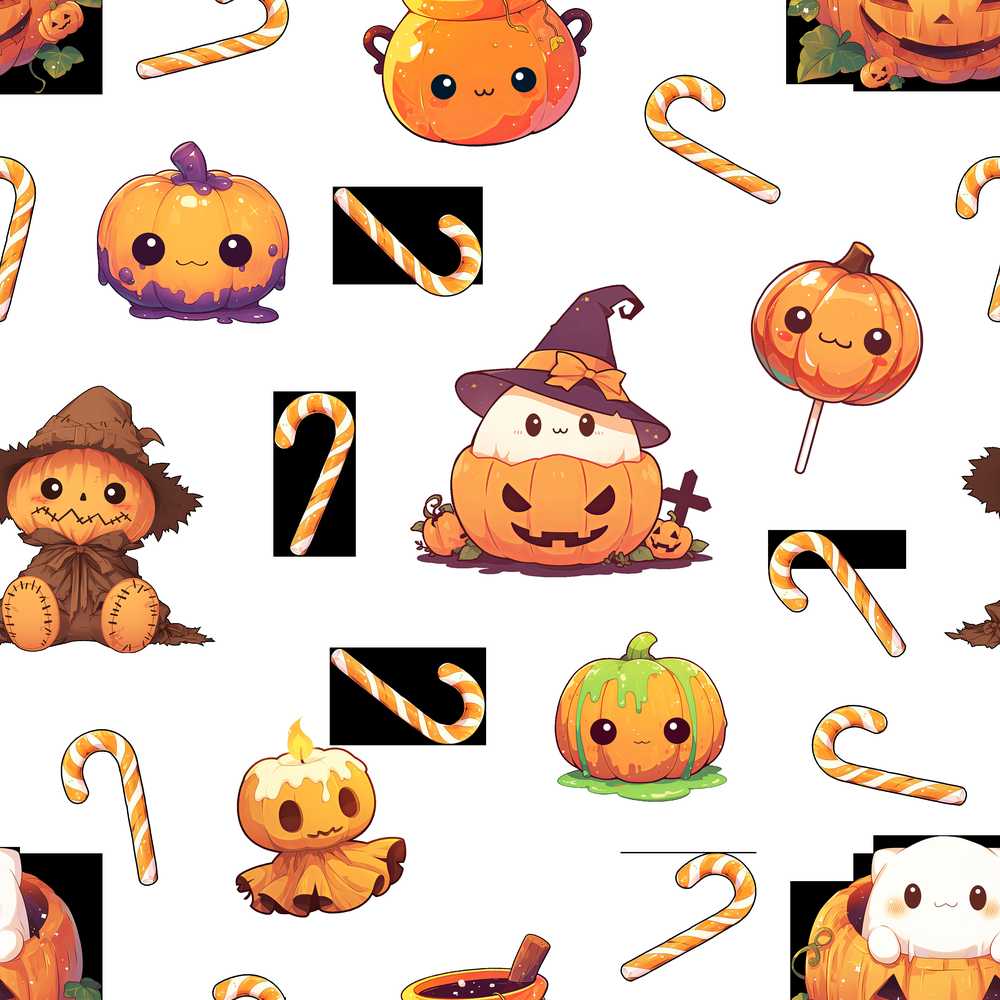 Cute Halloween Pumpkin Candy Cartoon Spooky Seasonal Pattern