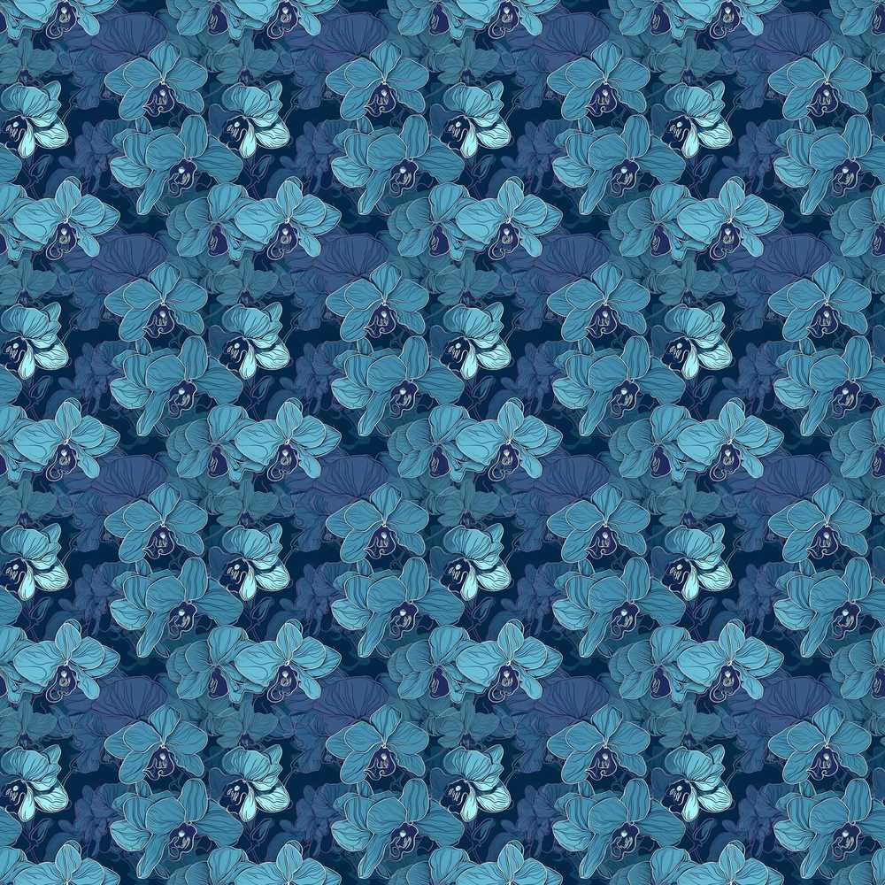 Blue Orchid Floral Elegant Botanical Wildflower Pattern
