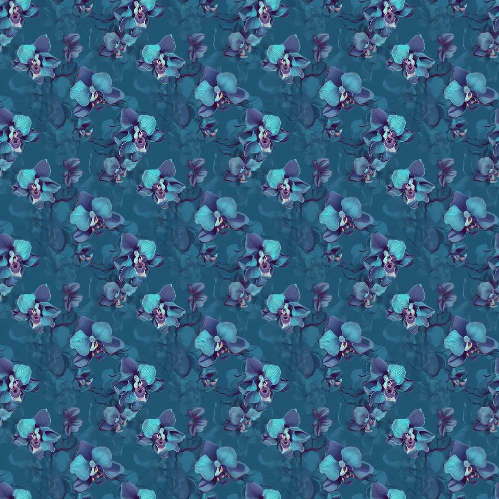 Teal Orchid Bloom Soft Artistic Floral Wildflower Pattern Botanical