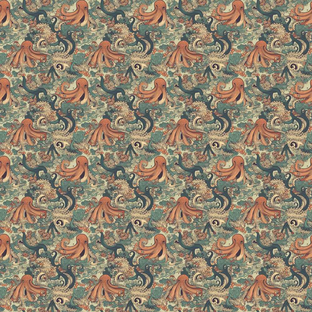 Ornate Octopus and Coral Reef Decorative Ocean Coastal