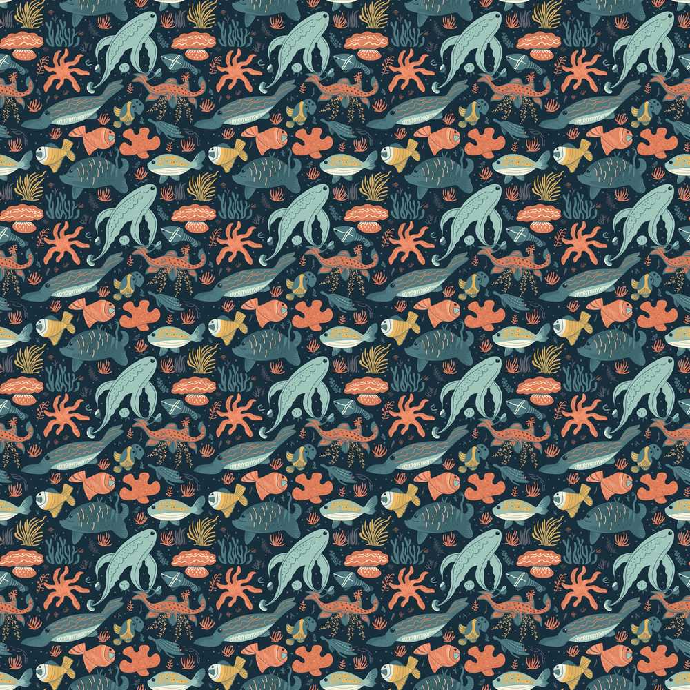Underwater Ocean Animals Whale Fish Coral Marine Illustration