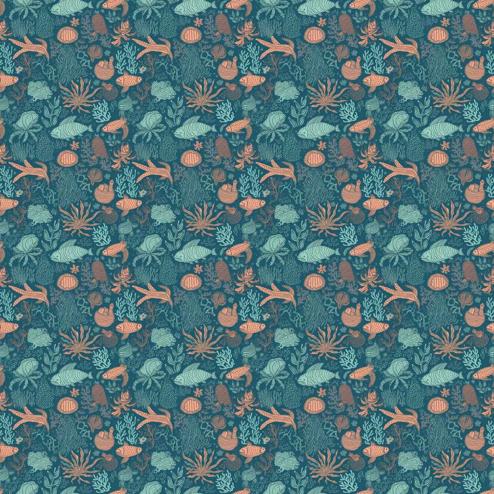 Ocean Coral Reef Fish and Shells Marine Life Illustration