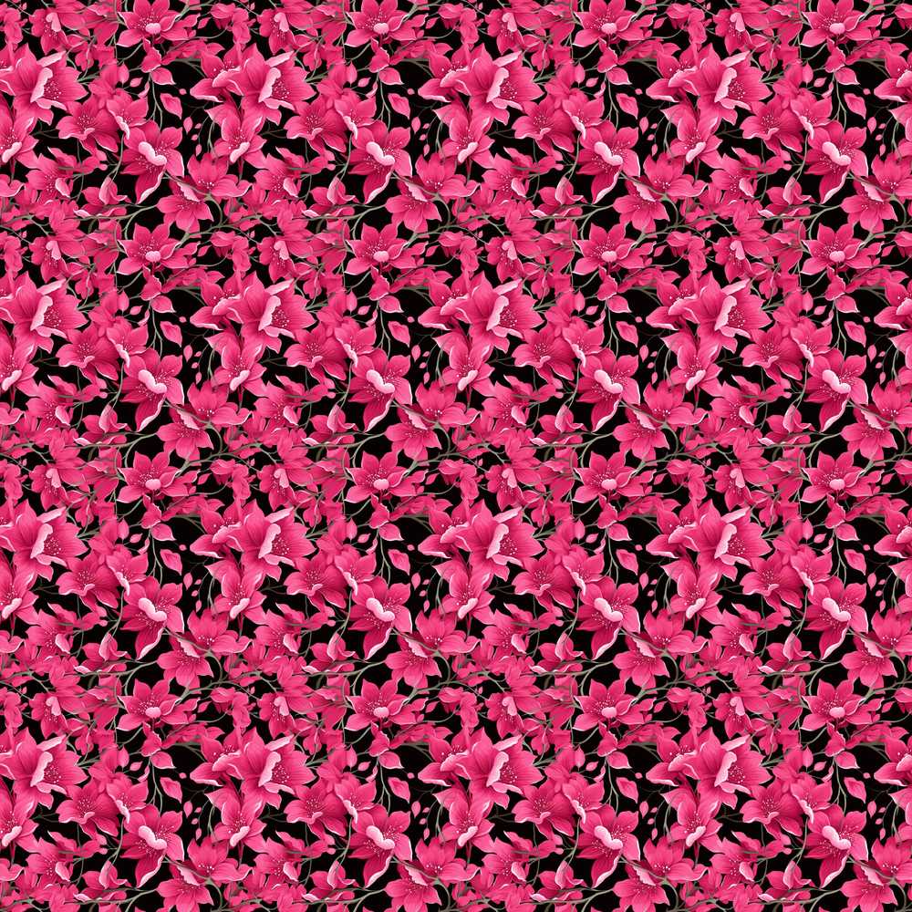 Elegant Pink Flowers on Black Botanical Floral Wildflower Pattern
