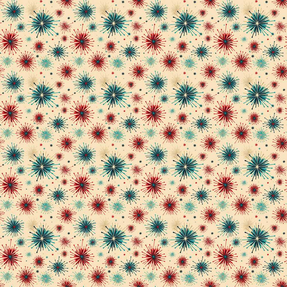 Red Blue Starburst Vintage Firework Style Decorative Repeat
