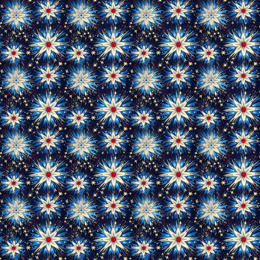 Blue White Starburst Floral Firework Celebration Wildflower Pattern Botanical