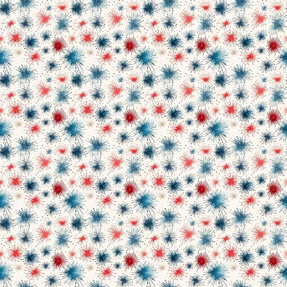 Red Blue Starburst Firework Dots Celebration Pattern Repeat