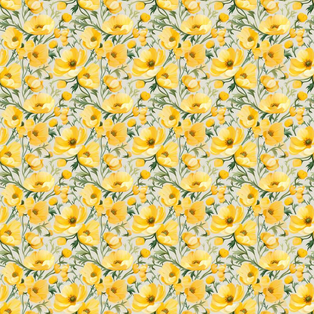 Yellow Poppy Blossom Floral Soft Garden Wildflower Pattern Botanical