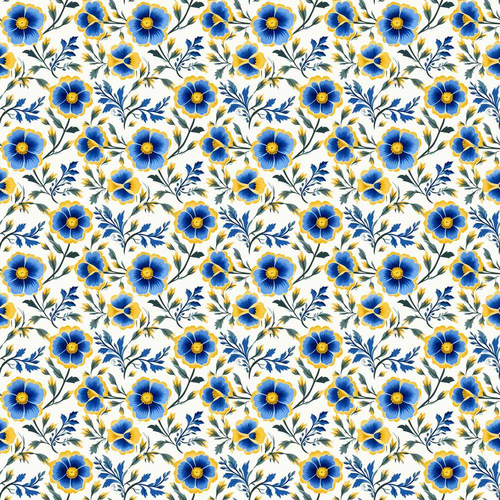 Blue Yellow Floral Vintage Elegant Botanical Style Wildflower Pattern