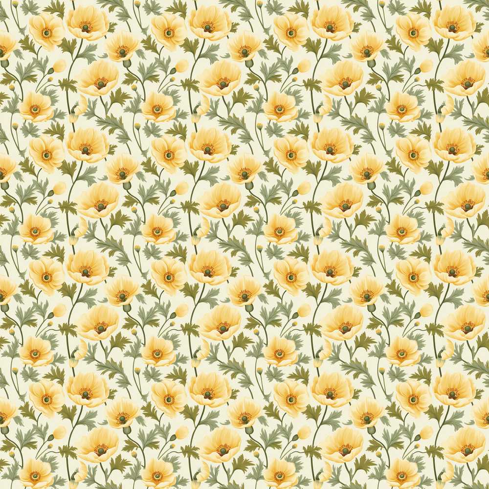 Soft Beige Poppy Floral Elegant Neutral Botanical Wildflower Pattern