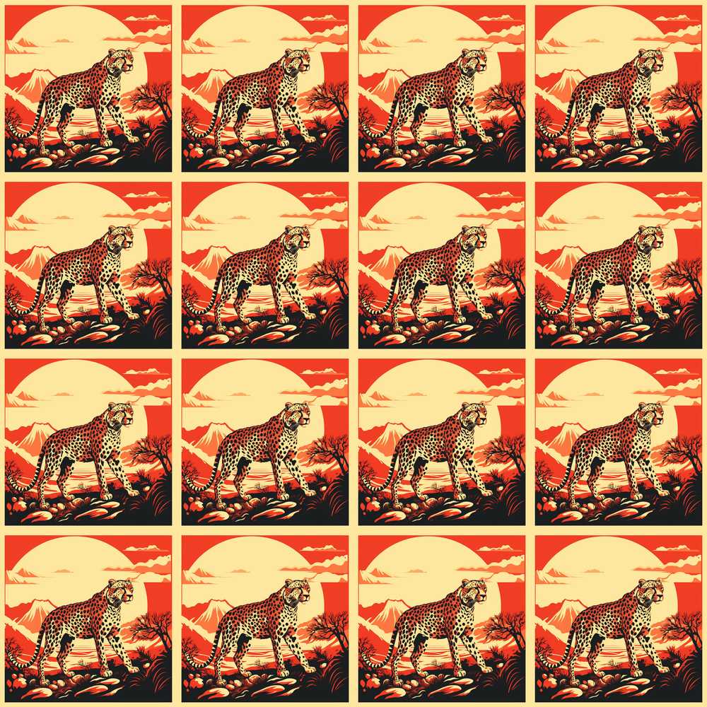 Cheetah Landscape Red Sunset Scenic Wildlife Art Decorative