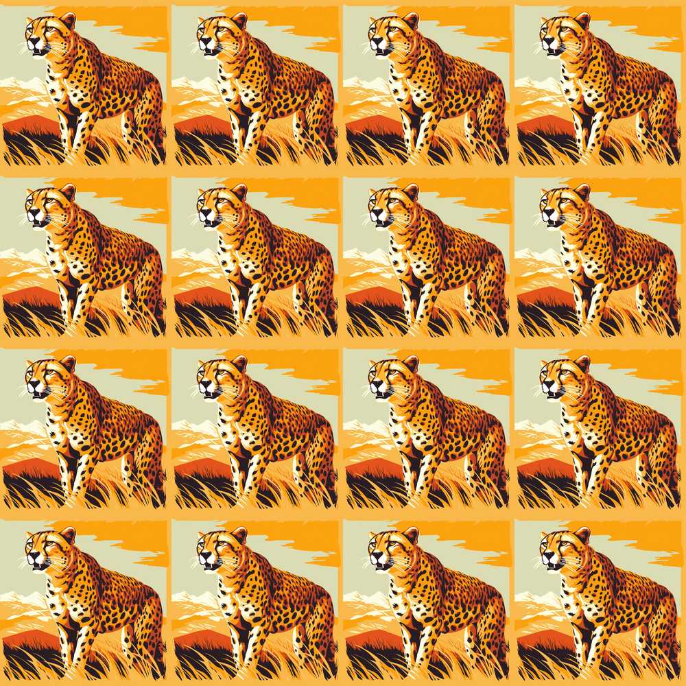 Cheetah Safari Illustration Warm Tones Wildlife Decorative Repeat