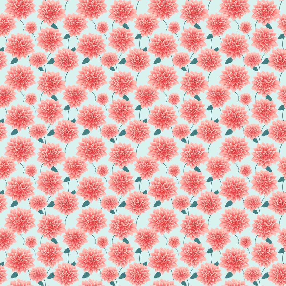 Peach Dahlia Floral Light Blue Background Elegant Wildflower Pattern