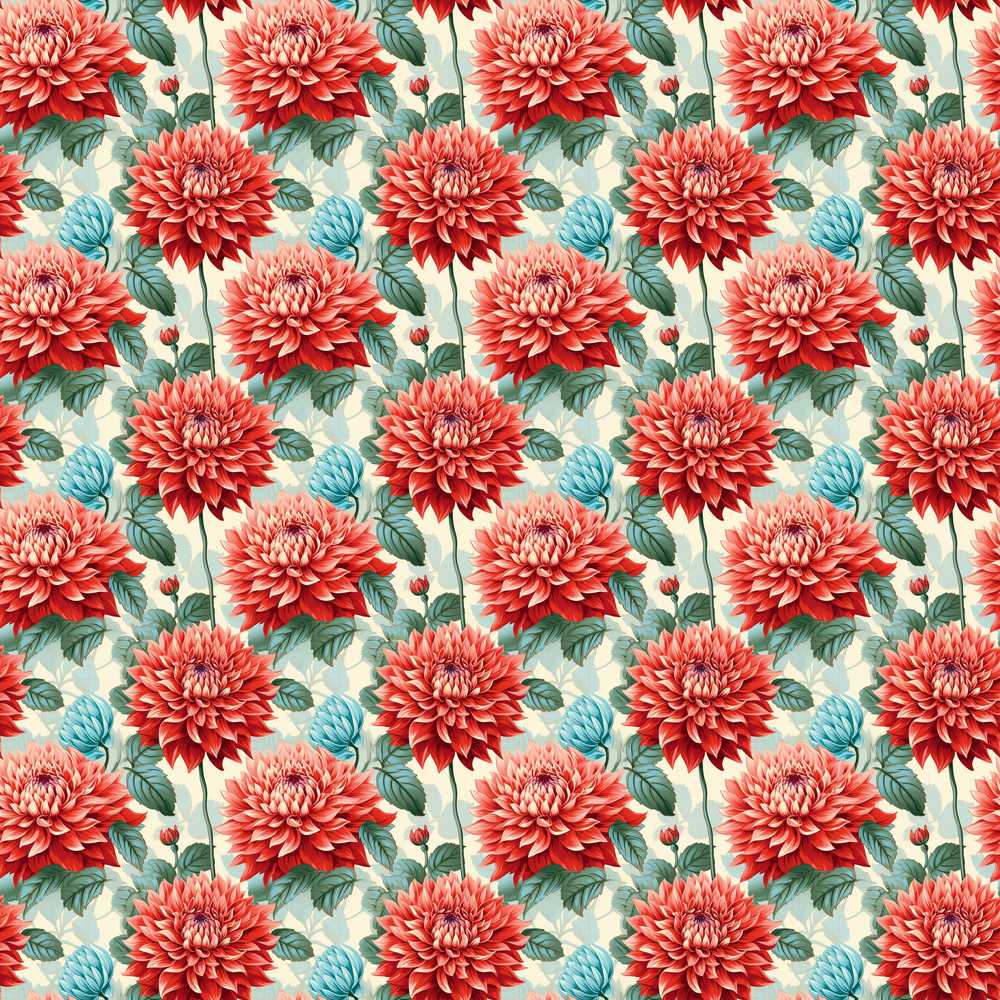 Red Dahlia Botanical Floral Detailed Bloom Wildflower Pattern