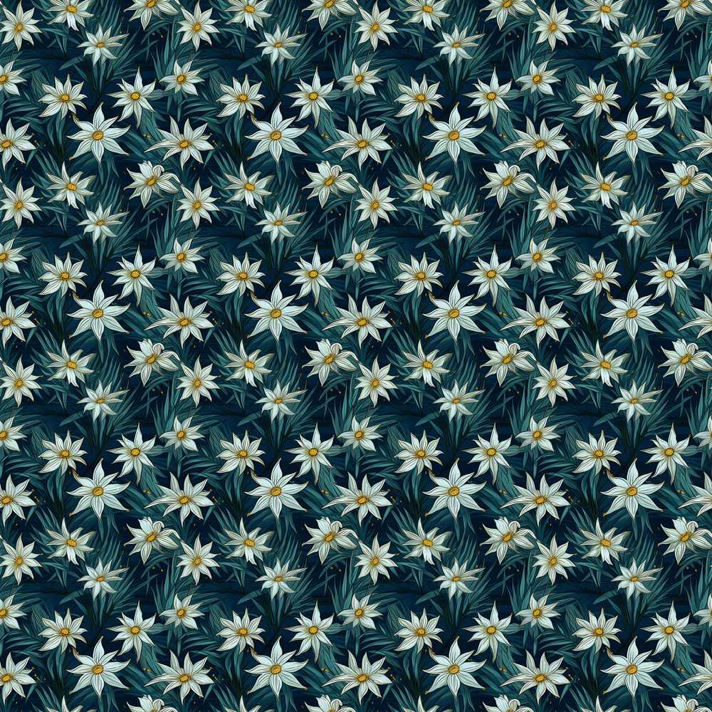White Wildflowers Dense Botanical Dark Blue Elegant Floral Wildflower