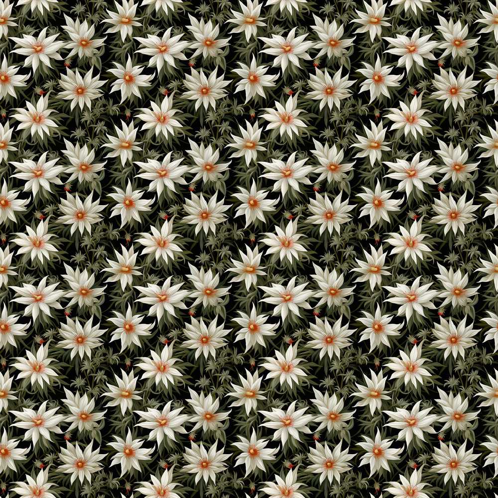 White Clematis Flowers Black Background Botanical Floral Wildflower Pattern