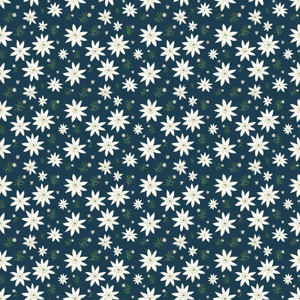 Small White Floral Scatter Navy Background Delicate Botanical Wildflower