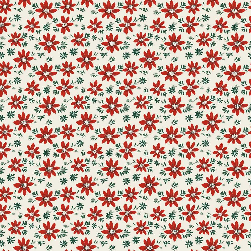 Red Folk Floral Pattern Cream Background Scandinavian Style Wildflower