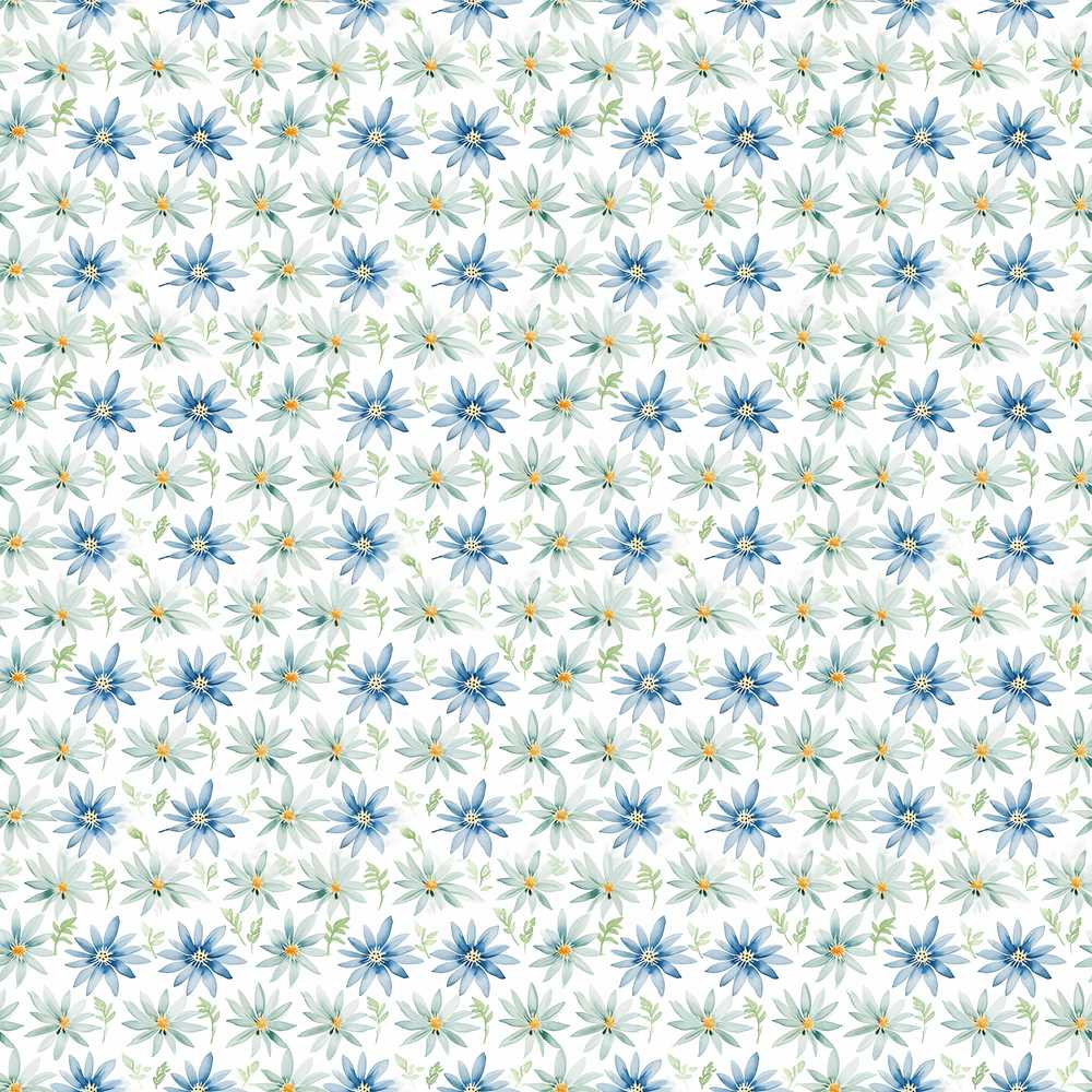 Blue Floral Watercolor Soft Botanical Wildflower Pattern
