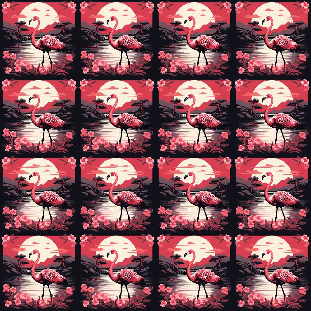 Flamingo Sunset Lake Tropical Scenic Exotic Bird Decorative