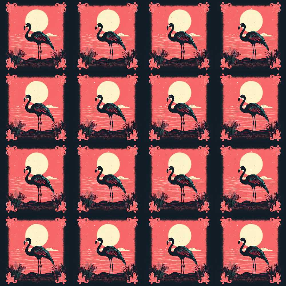 Dark Flamingo Moonlight Tropical Scene Exotic Bird Decorative