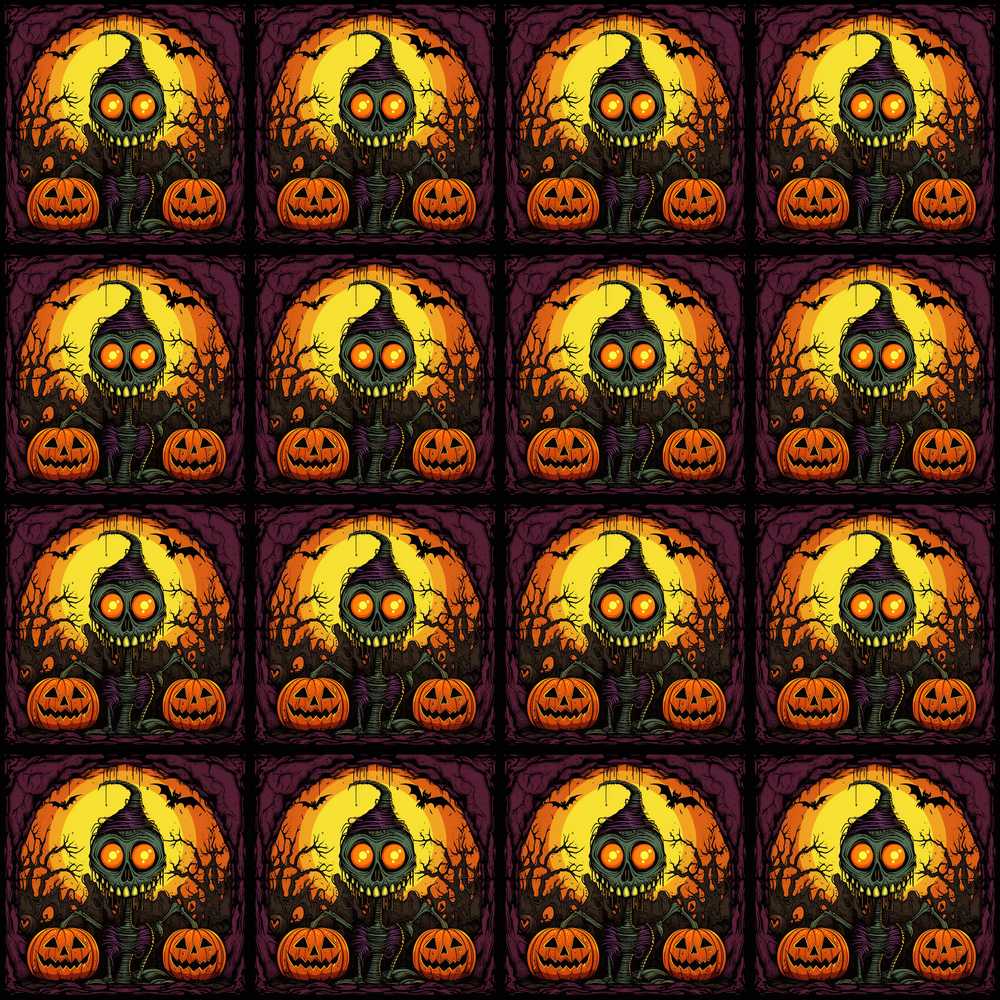 Skeleton Pumpkin Halloween Night Spooky Cute Seasonal Pattern