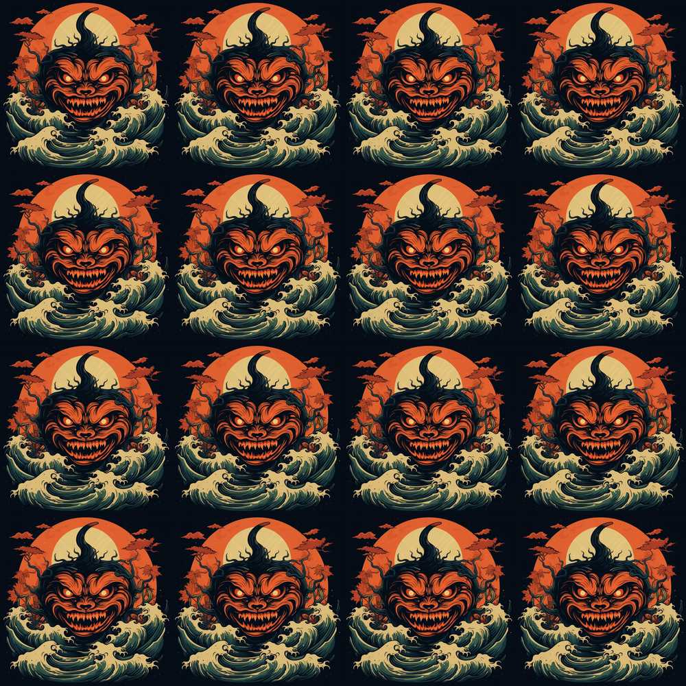 Dark Halloween Pumpkin Demon Face Spooky Seasonal Pattern