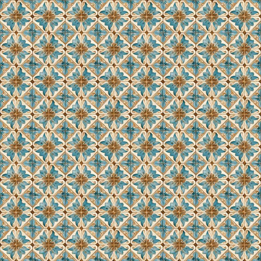 Blue Floral Ceramic Tile Pattern Vintage Style Wildflower Botanical