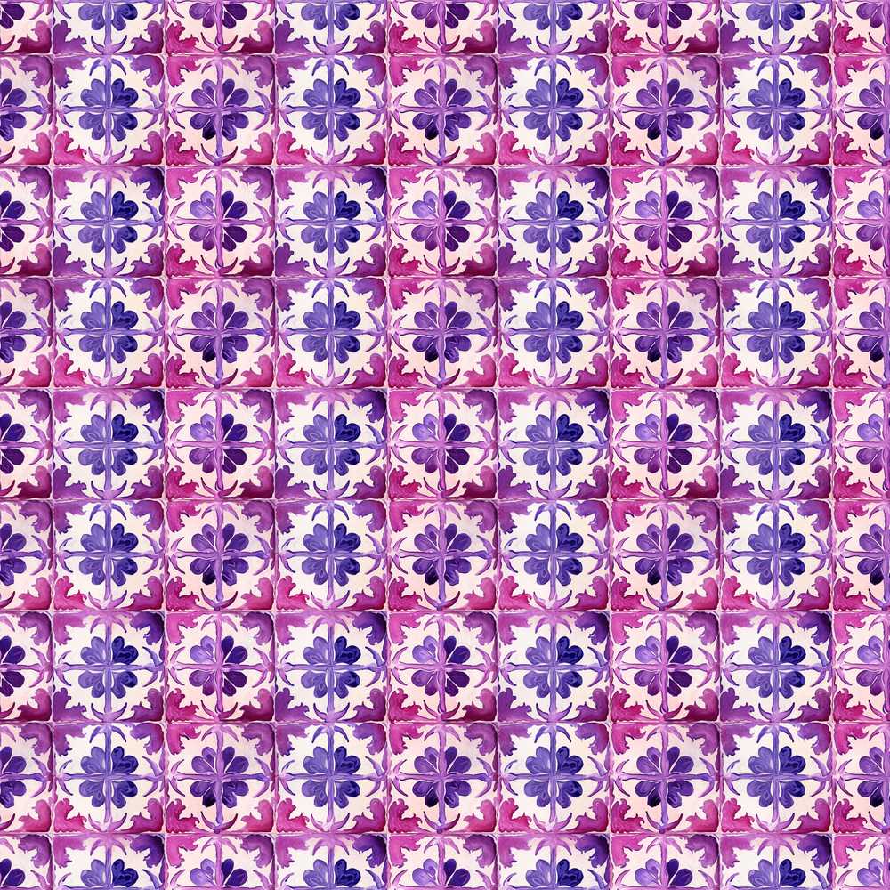 Purple Watercolor Tile Floral Pattern Artistic Wildflower Botanical