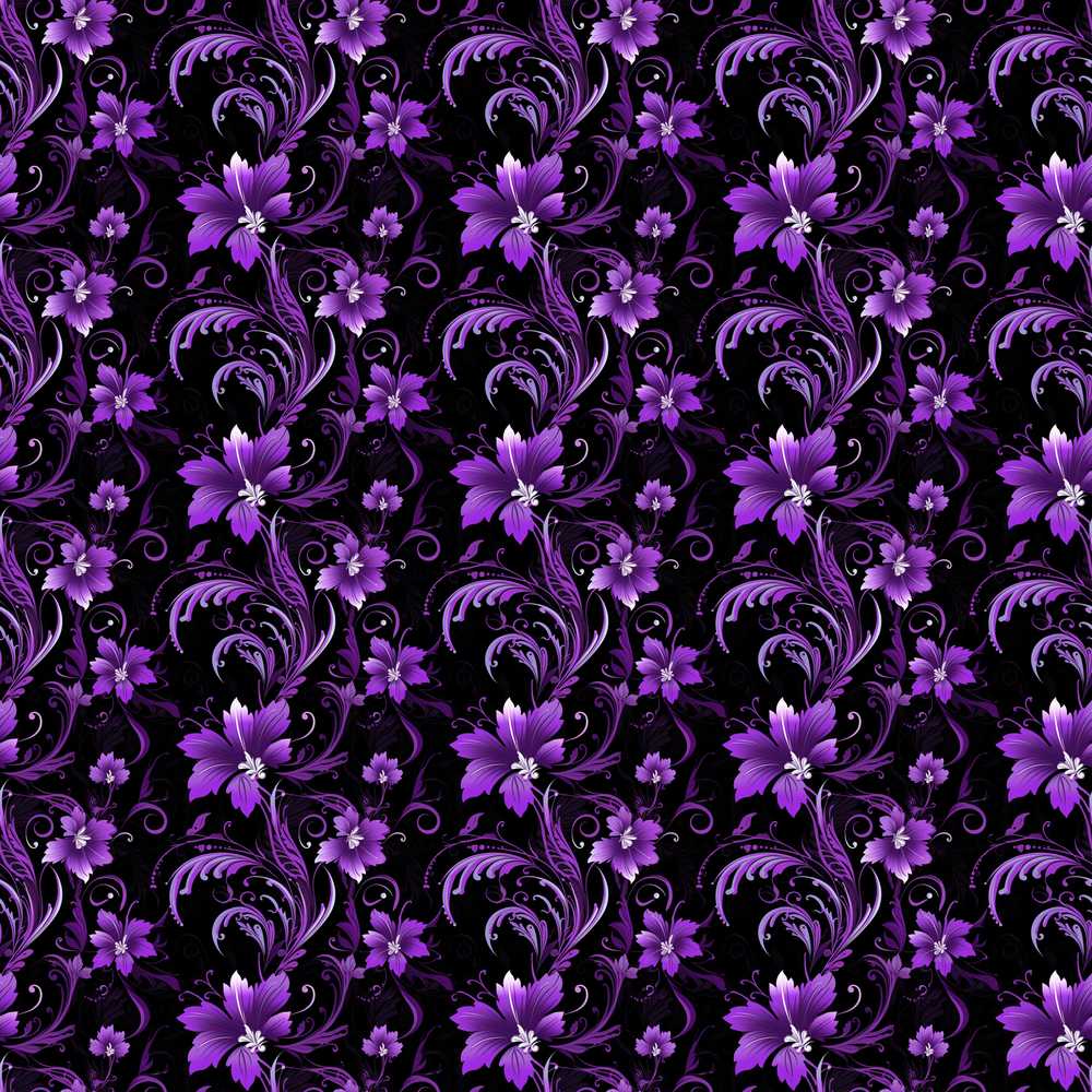 Elegant Purple Floral Swirl Pattern on Black Background Wildflower