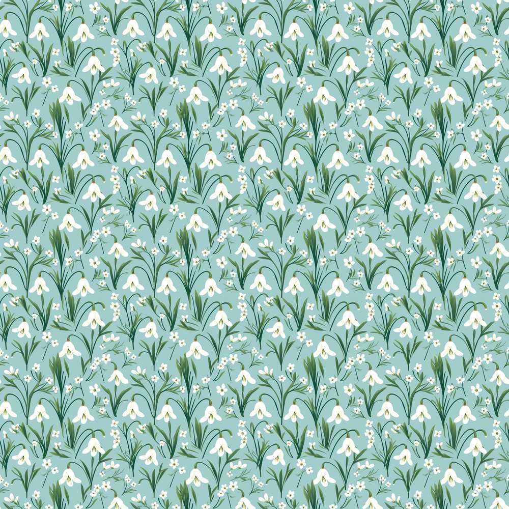 Snowdrop Flowers with Tiny White Blossoms Blue Background Wildflower