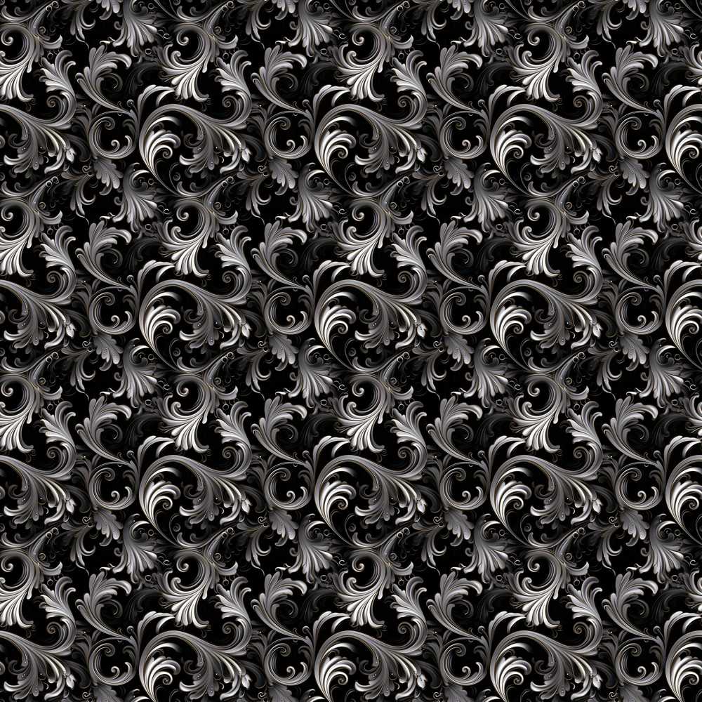 Silver and Black Luxury Baroque Floral Pattern Elegant Wildflower