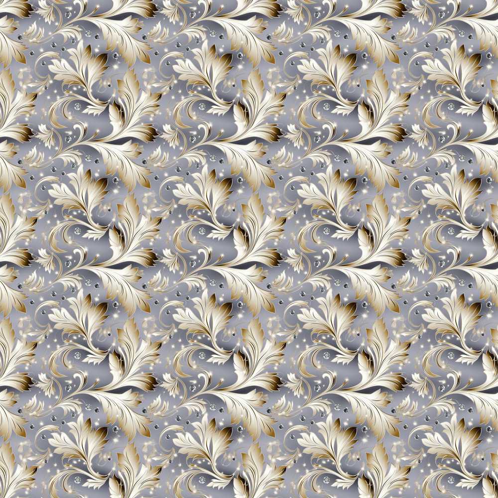 Gold Floral Ornament Pattern on Soft Grey Background Luxury