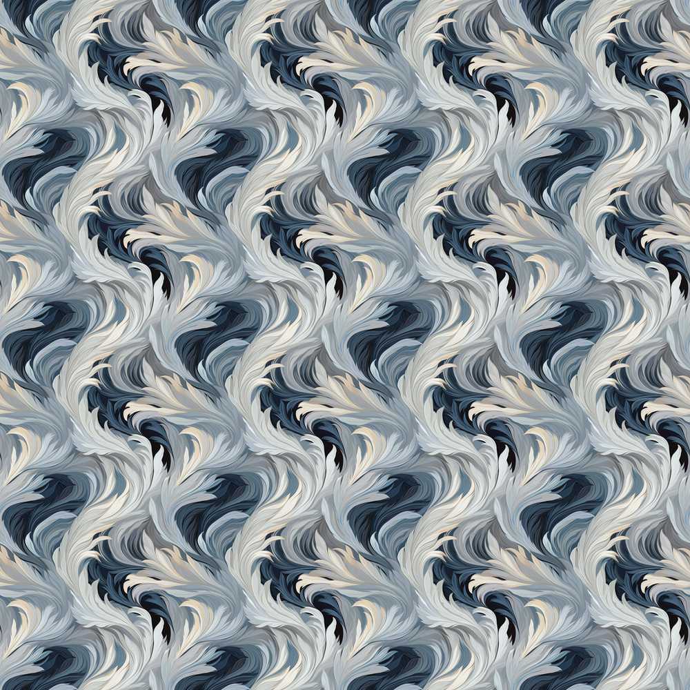 Blue Grey Abstract Feather Swirl Pattern Modern Artistic