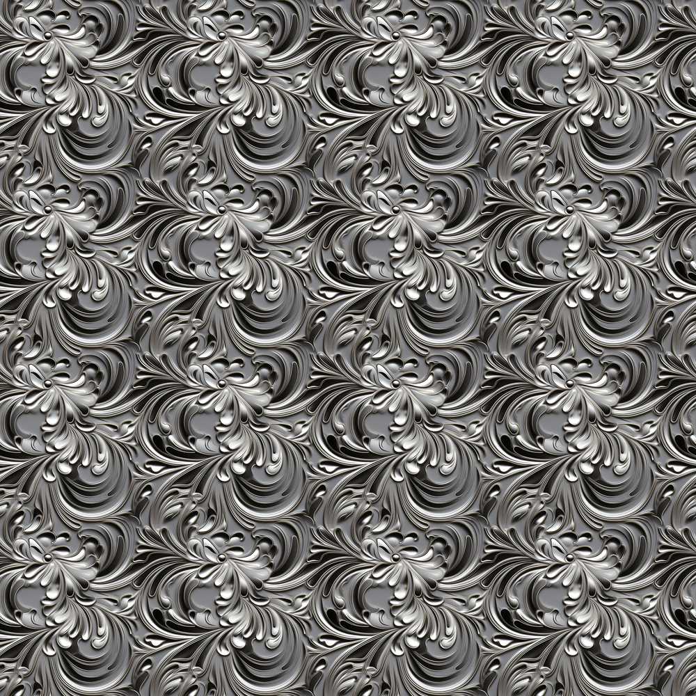 Silver Metallic Ornamental Floral Swirl Wildflower Pattern Botanical