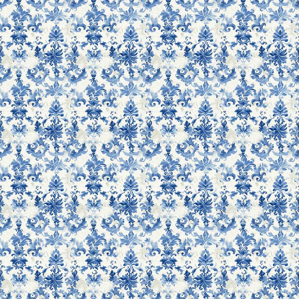 Classic Blue Damask Vintage Floral Wildflower Pattern Botanical