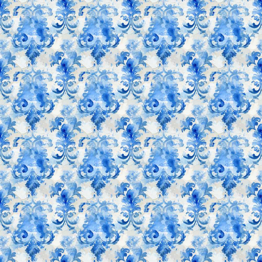 Watercolor Blue Damask Artistic Decorative Repeat Pattern Design