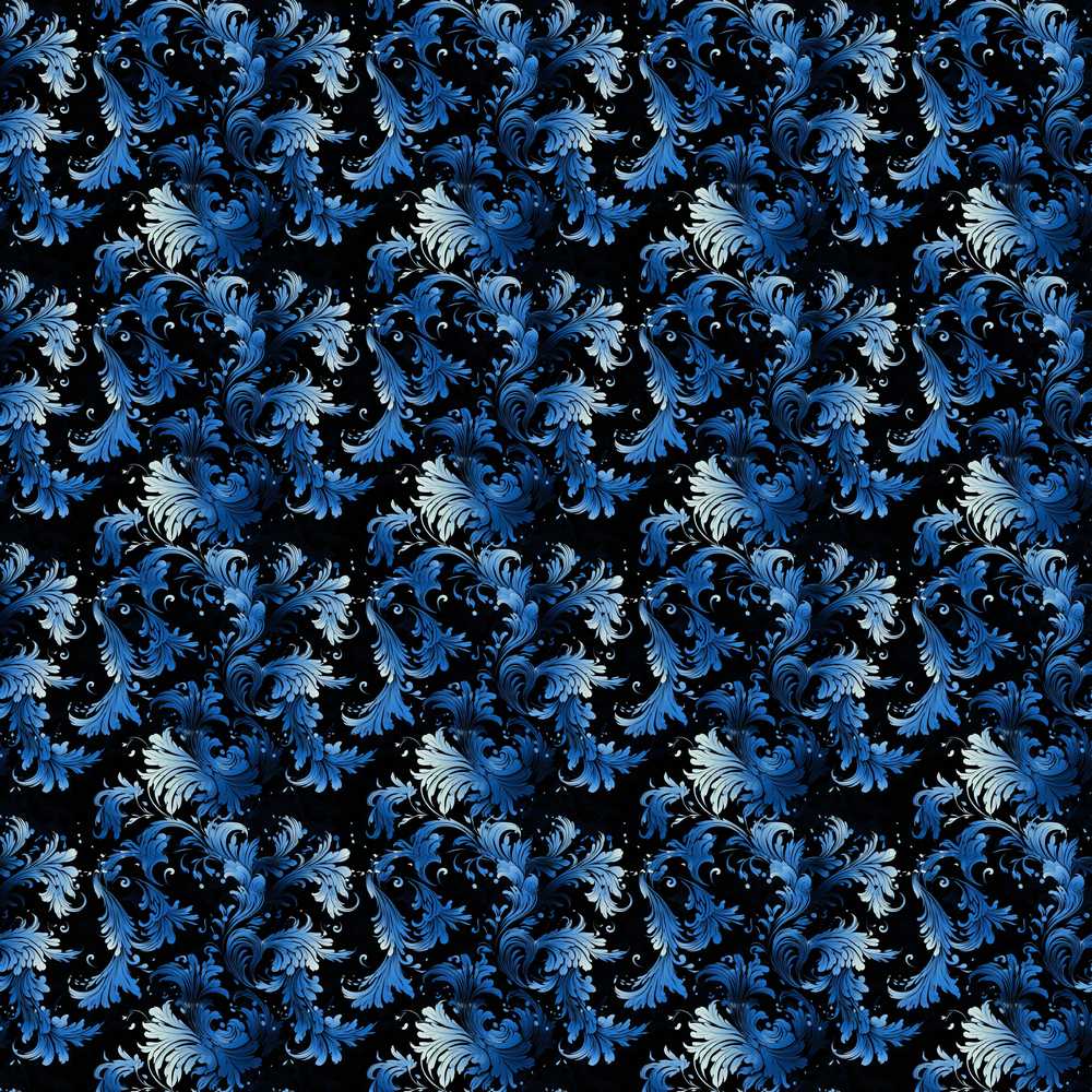 Dark Blue Floral Ornamental on Black Background Wildflower Pattern
