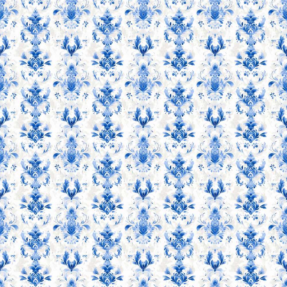 Elegant Blue Damask Symmetrical Floral Wildflower Pattern Botanical