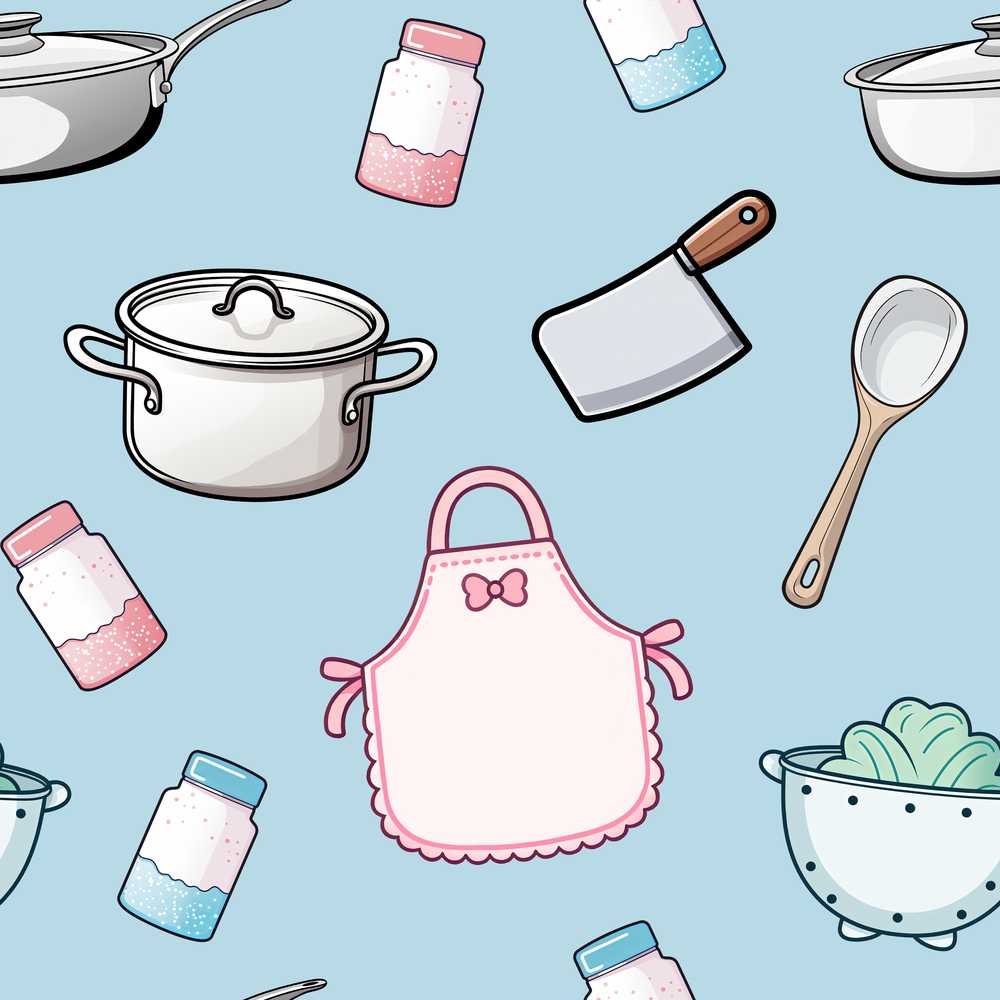 Cute Kitchen Utensils Apron Cooking Theme Decorative Repeat