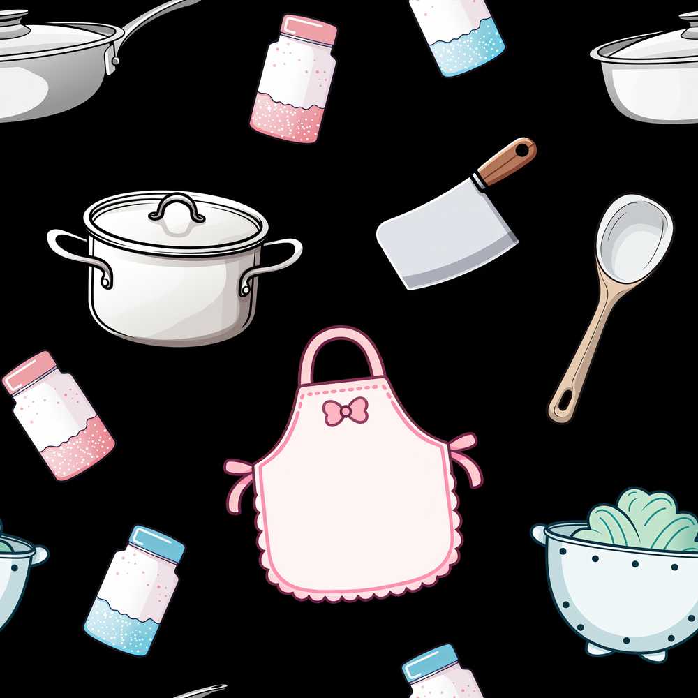 Cute Kitchen Tools Apron Cooking Theme on Black